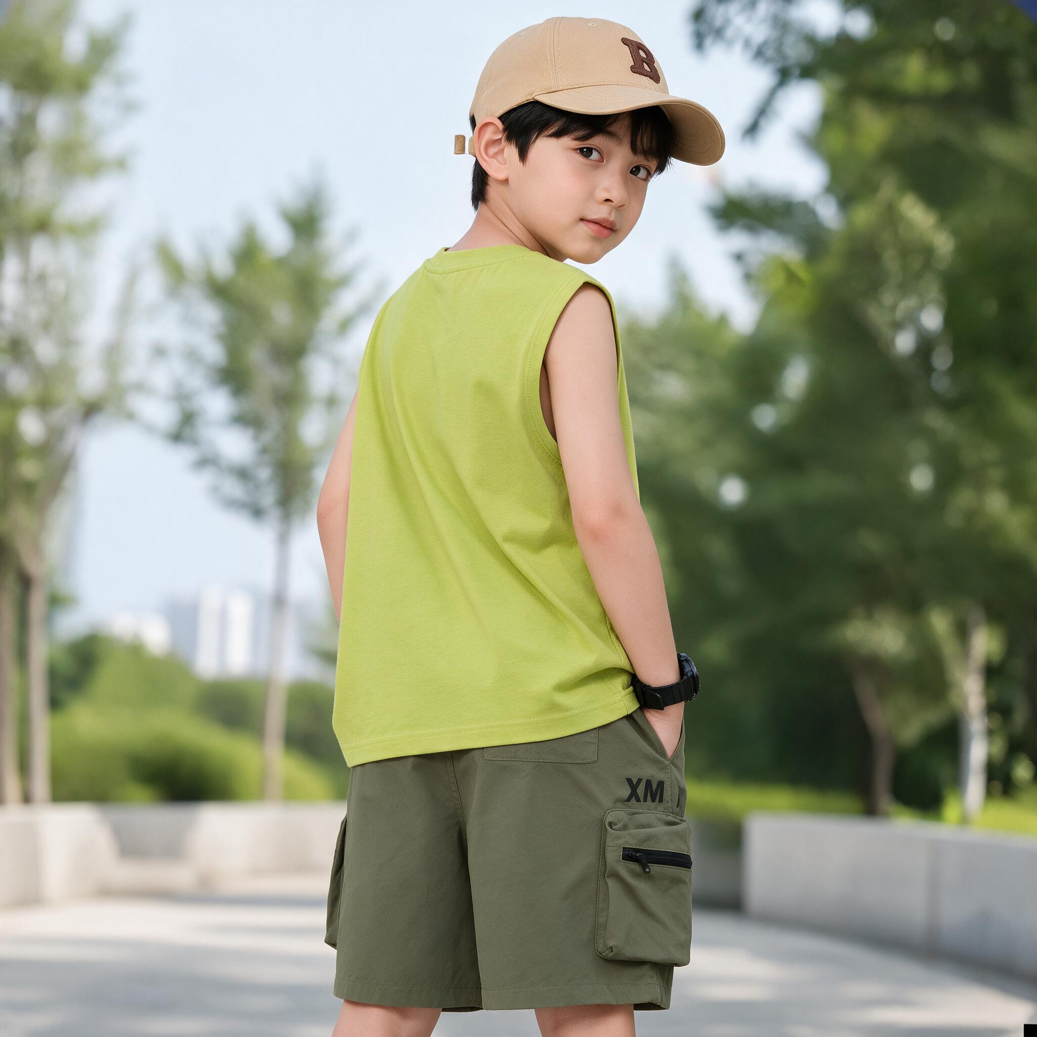 同一套绿色服装生成的回身展示模特效果
