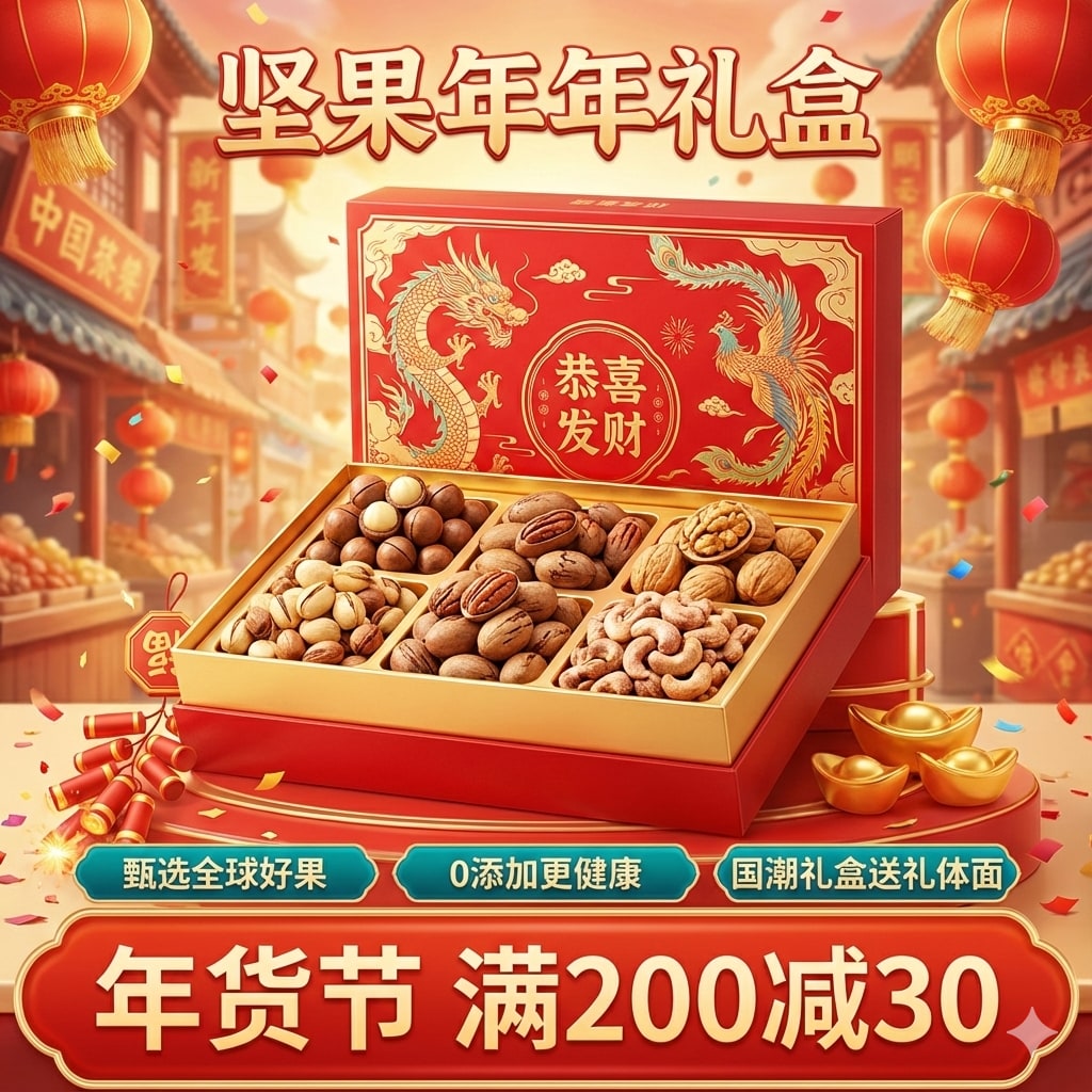 坚果礼盒年货节满减中文促销图示例